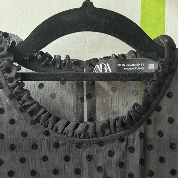 Zara Black Polka Dot Semi-Sheer Ruffled Midi Dresss - Picture 3 of 4